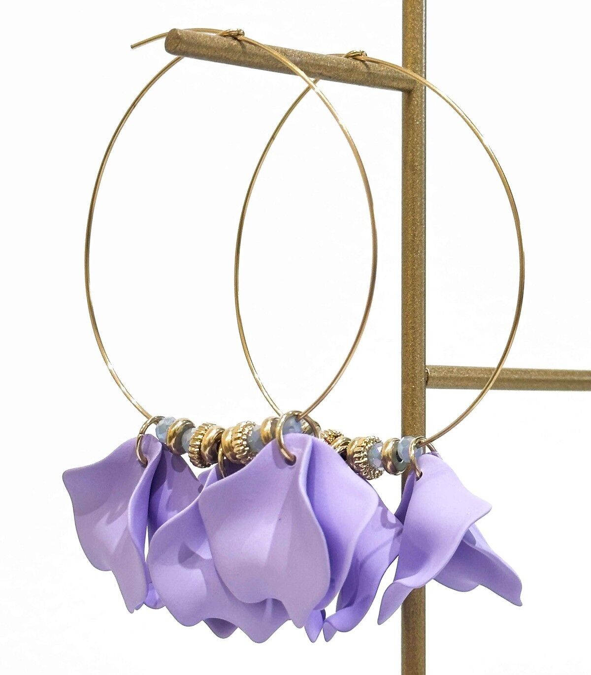 Orecchini a cerchio in resina e cristallo - Acciaio inossidabile - Viola Lilla