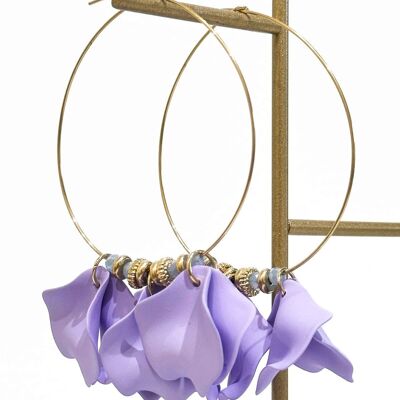 Pendientes de aro en resina y cristal - Acero inoxidable - Lila violeta