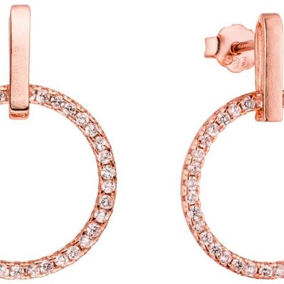 Ear studs 925 silver circle hanging zirconia - rosé