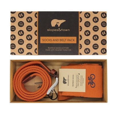 Coffret cadeau ceinture Ronnie et chaussettes orange rouille