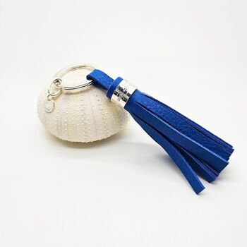 Porte-clés pompon simple - Argent - Bleu roi 3