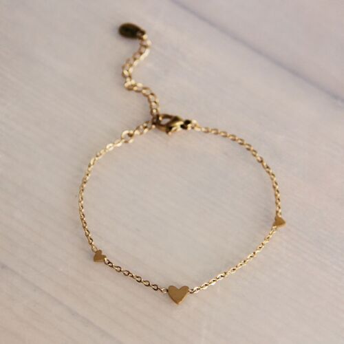 Fine stainless steel bracelet with 3 mini hearts - gold