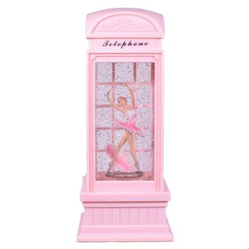 Boîte à musique de cabine téléphonique de ballerine rose à LED en mouvement d'eau 2