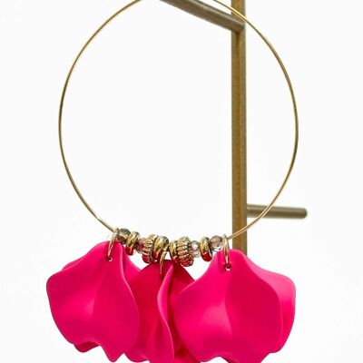 Hoop earrings in resin and crystal - Stainless Steel - Fuchsia pink