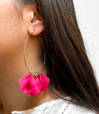 Boucles d'oreilles créoles en résine et cristal - Acier Inoxydable - Rose fuchsia 3