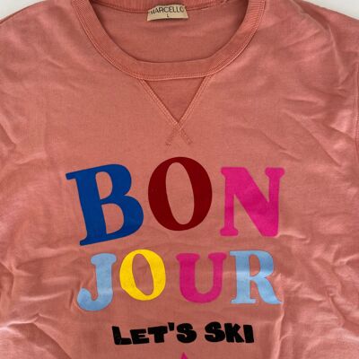 Sweat col rond saumon bonjour L