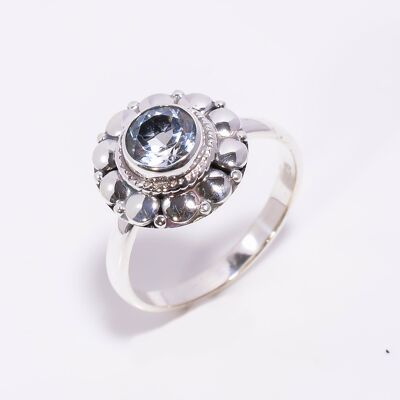 Natural Beautiful Blue Topaz Handmade 925 Silver Ring Simple Ring
