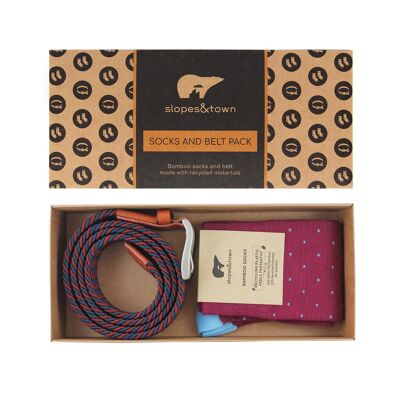 Gift Box cinturón Graeme y calcetines burdeos Dots