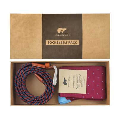 Gift Box belt Graeme and Burgundy Dots socks