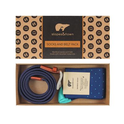 Gift Box belt Jamie and Turquoise Dots socks
