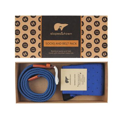 Gift Box belt Jan and Electric Blue Dots socks