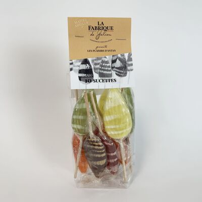 Our best-selling "tradition" handmade lollipops - bag of 10 lollipops - strawberry, cola, lemon, orange and apple - 150g - La Fabrique de Julien