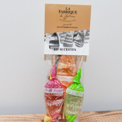 I nostri lecca lecca "tradizionali" fatti a mano più venduti - sacchetto da 10 lecca lecca - fragola, cola, limone, arancia e mela - 150 g - La Fabrique de Julien