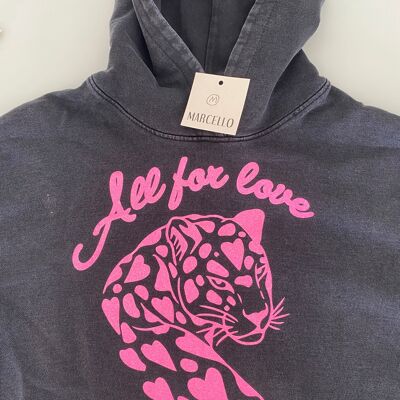Black hoodie all for love pink M