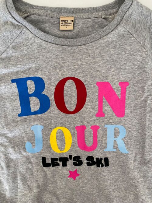 Sweat col bateau gris bonjour S