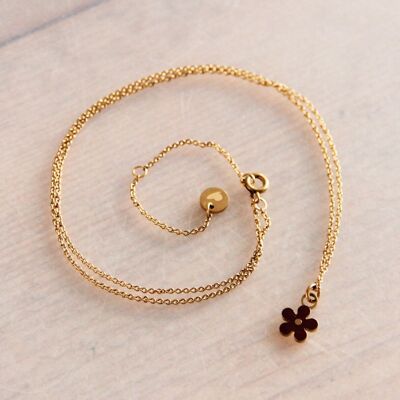 Feine Halskette aus Stahl mit Miniblume – Aubergine/Gold