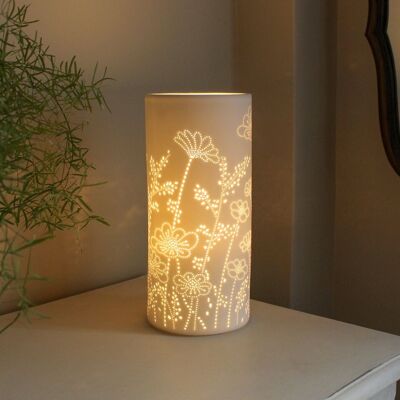 Porcelain column shaped lamp in a Daisies design