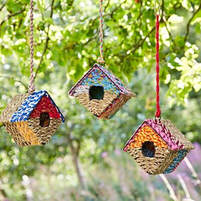 Diamant-Vogelhaus aus recycelter Baumwolle – handgefertigt