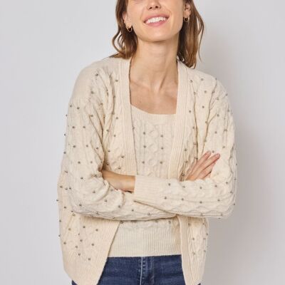 Ensemble top + cardigan en maille - F2353