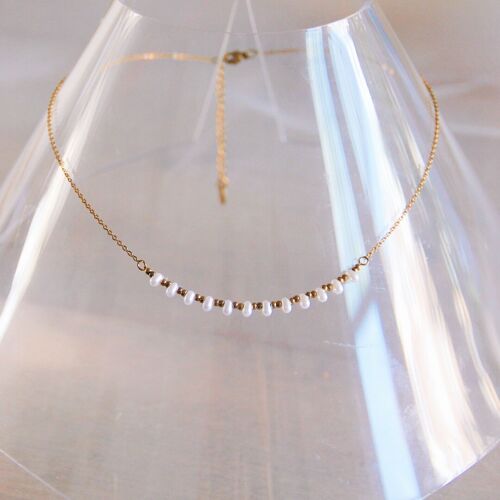 Fine stainless steel necklace with mini pearls and beads - gold