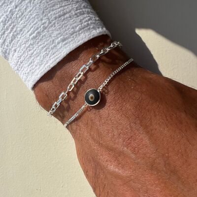 Men's Bracelet Silver, Evil Eye Bracelet Men, SIlver Chain Bracelet, Evil Eye Jewelry, Gift for Him, Made from Sterling SIlver 925.