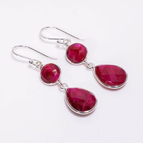 Red Corundum ruby 925 Sterling Silver Handmade Earrings