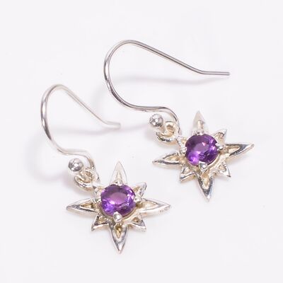 Amethyst Star Shaped 925 Sterling Silver Handmade Earrings