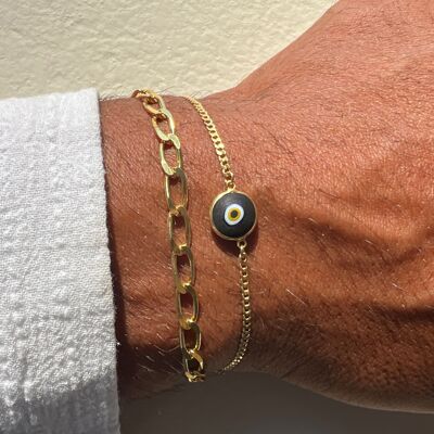 Men's Gold Evil Eye Bracelet, Protection Bracelet Men, Gold Chain Bracelet, Mens Jewelry, Gift for Him, Made from Sterling SIlver  925