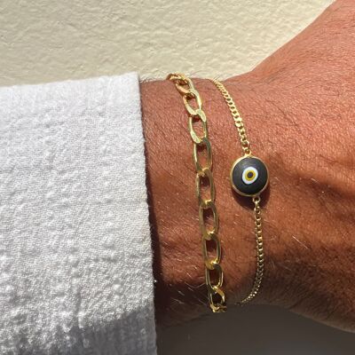 Men's Gold Evil Eye Bracelet, Protection Bracelet Men, Gold Chain Bracelet, Mens Jewelry, Gift for Him, Made from Sterling SIlver  925