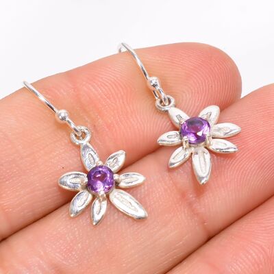 Blue Amethyst  Flower 925 Sterling Silver Handmade Earrings