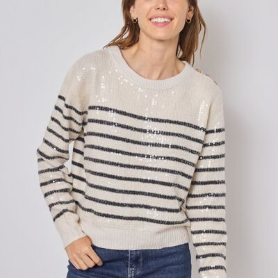 Pull marinière en sequins - F2346