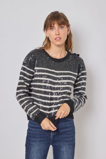 Pull marinière en sequins - F2346 5