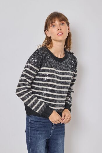 Pull marinière en sequins - F2346 6