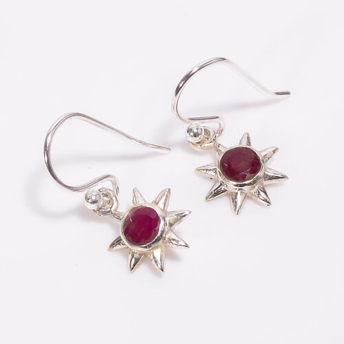 Red Corundum Ruby 925 Sterling Silver Handmade Earrings