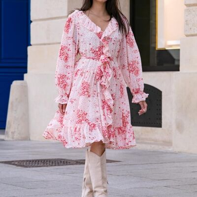 Airy ruffled printed dress with LUREX and lining, puff sleeves