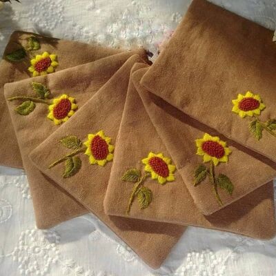 Sunflower Embroidered Coasters Set