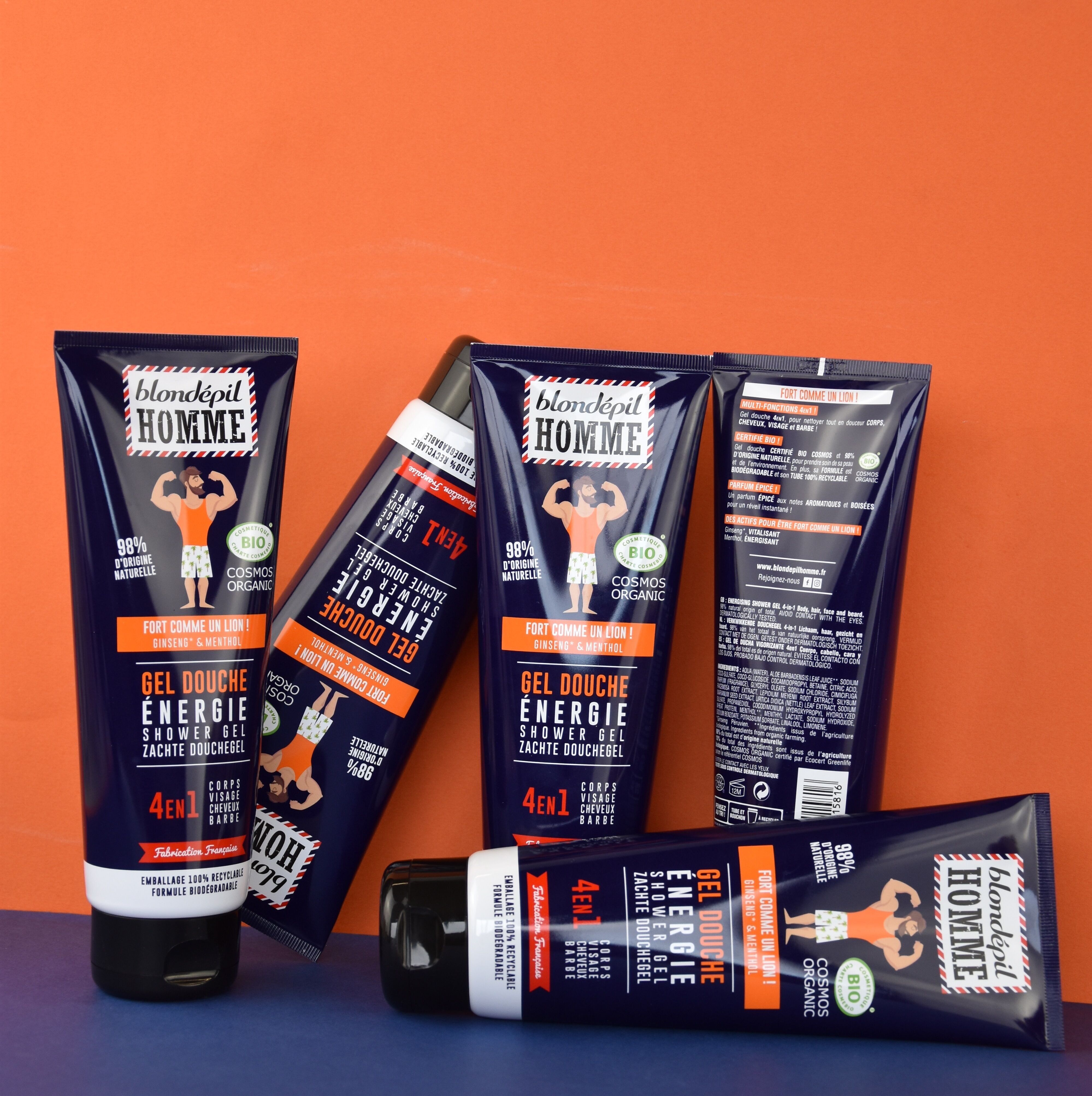 GEL DOCCIA ENERGETICO 4 IN 1 - Certificato ORGANIC COSMOS (250ml) - BLONDÉPIL HOMME ORGANIC