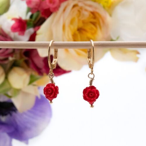 Boucles d’oreilles Fleur Rose rouge : corail gorgone rouge