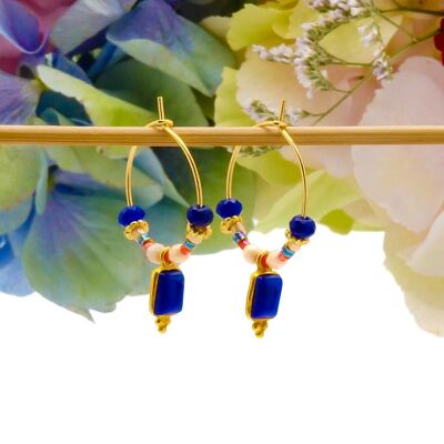 Salambo Creole earrings: navy blue, orange, white