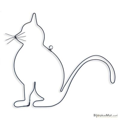 Wire Wall Decoration - Sitting Cat Silhouette - to pin on a wall - Wall Jewelry