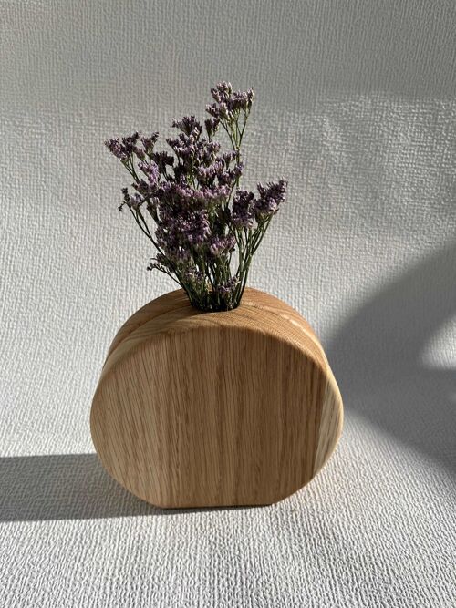 Renoncule. Vase en chêne en deux parties pour fleurs sèches