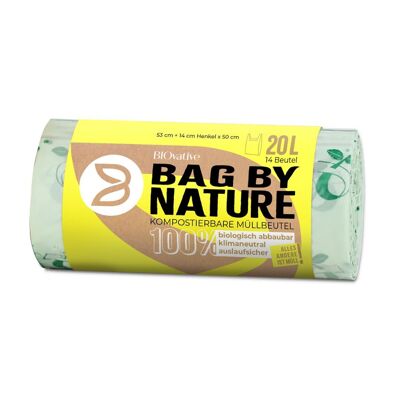 20L compostable organic garbage bags with handles: 14 bags, 100% biodegradable in 6 weeks, Made in Germany, climate neutral, vegan