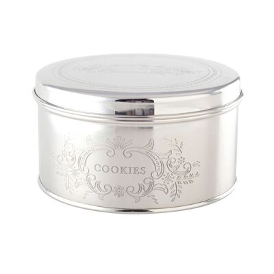 COOKIE BOX ROUND SILVER 17X17X9CM