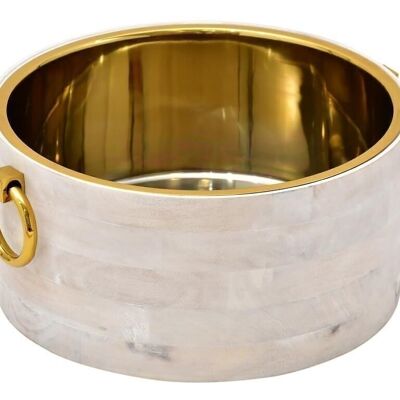 CHAMPAGNE BUCKET IN WHITE WOOD GOLD METAL 42X46X20CM