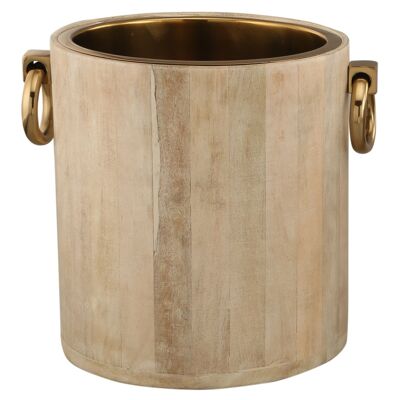 CHAMPAGNE BUCKET IN WHITE WOOD GOLD METAL 25X30X28CM