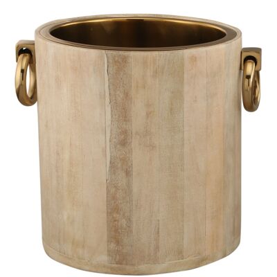 CHAMPAGNE BUCKET IN WHITE WOOD GOLD METAL 25X30X28CM