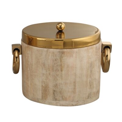 White wooden ice bucket with gold metal 20x25x20cm