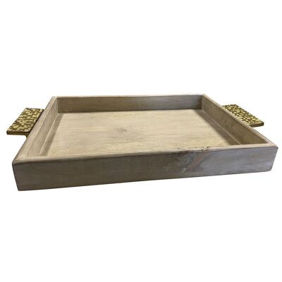TRAY IN WHITE WOOD AND GOLDEN METAL 45X28X5CM