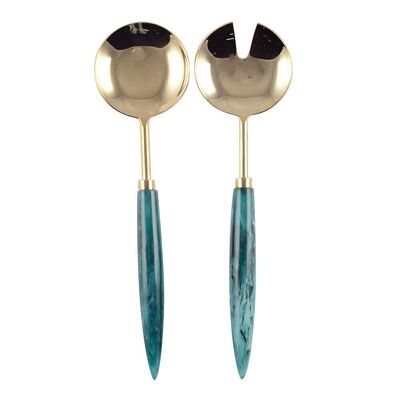 GOLD AND TURQUOISE SALAD SERVERS 29CM