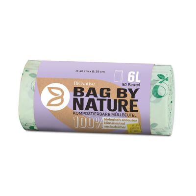 6L compostable organic garbage bags without handles: 50 bags, 100% biodegradable in 6 weeks, Made in Germany, climate neutral, vegan